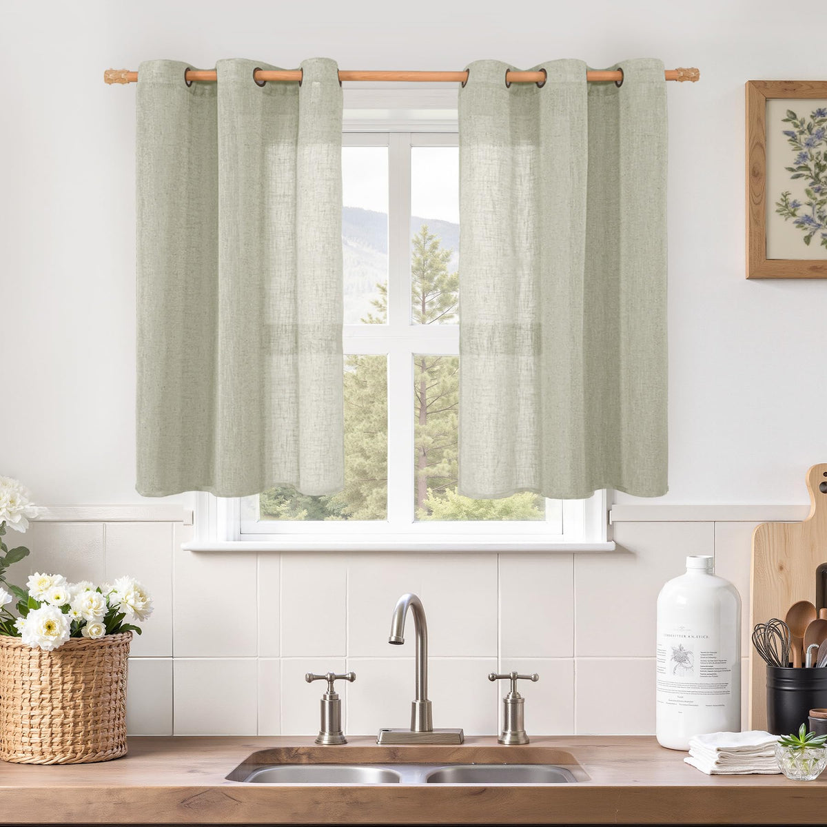 LAMIT Cream Ivory Linen Semi Sheer Curtains 84 inch Length for Bedroom