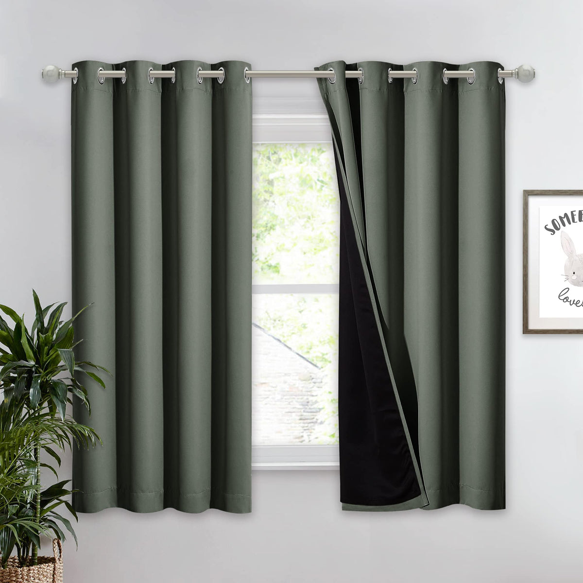 NICETOWN 100% Blackout Curtain 54 inches Long, Double-Deck Completely Blackout Window Treatment Thermal Insulated Lined Drape for Small Window (White, 1 PC, 52 inches Width Each Panel)