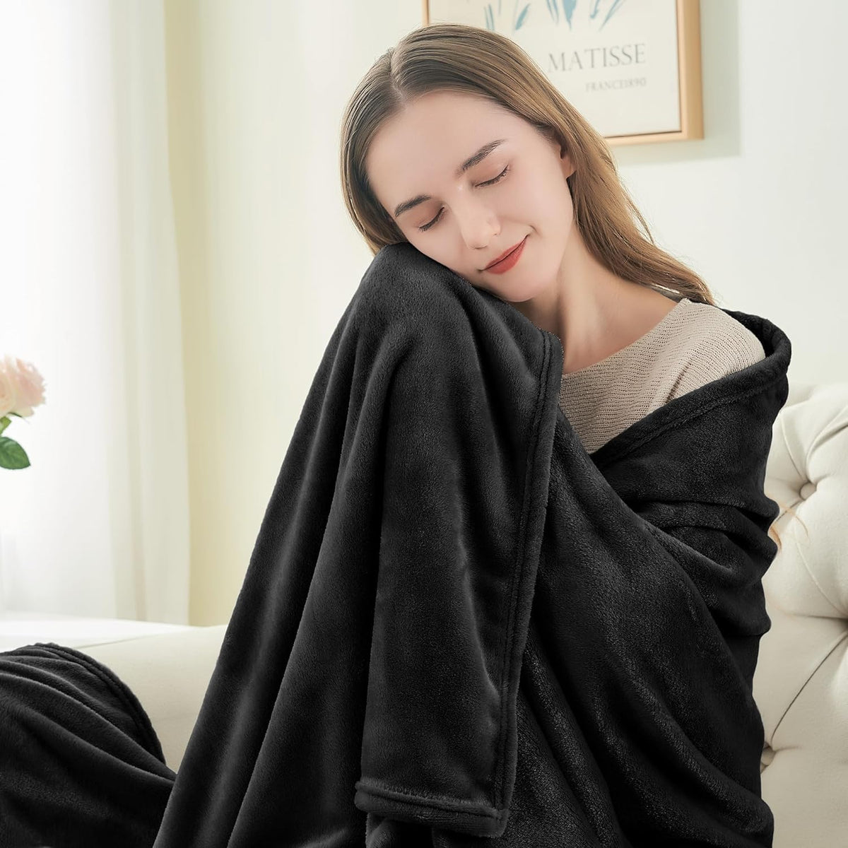 BEDELITE Fleece Blanket Soft Plush Throw for Couch Black 50"x60"