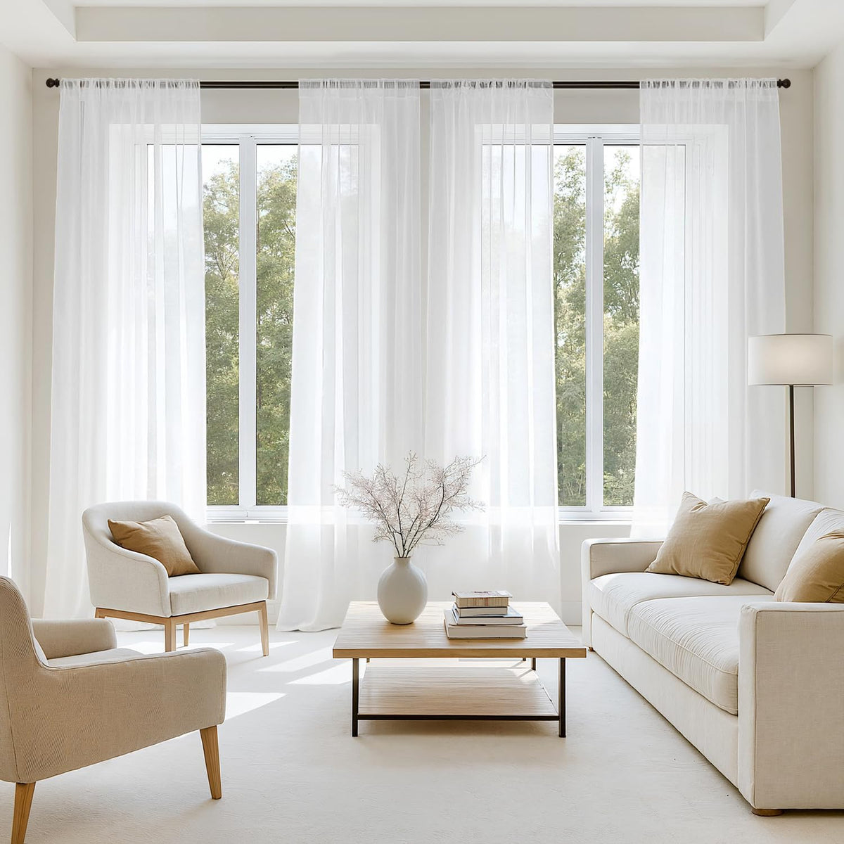 MIULEE Beige Sheer Curtains 84 Inches Long 4 Panels 42 x 84 Inches