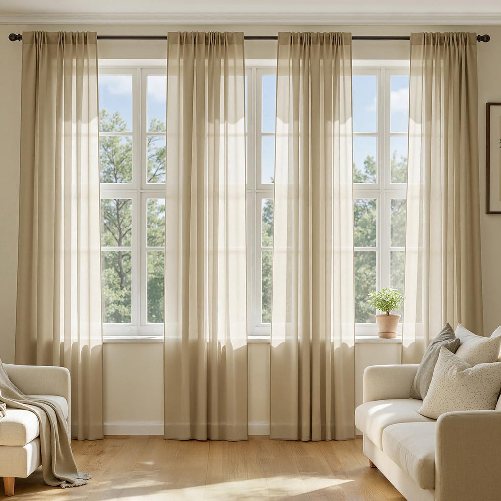 MIULEE Beige Sheer Curtains 84 Inches Long 4 Panels 42 x 84 Inches