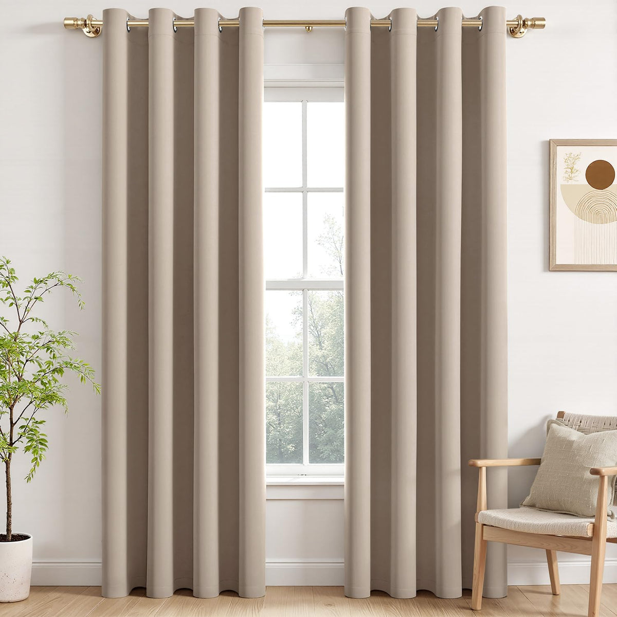 MIULEE Beige Blackout Bedroom Curtains Drapes 84 Inch Long 52"x84"