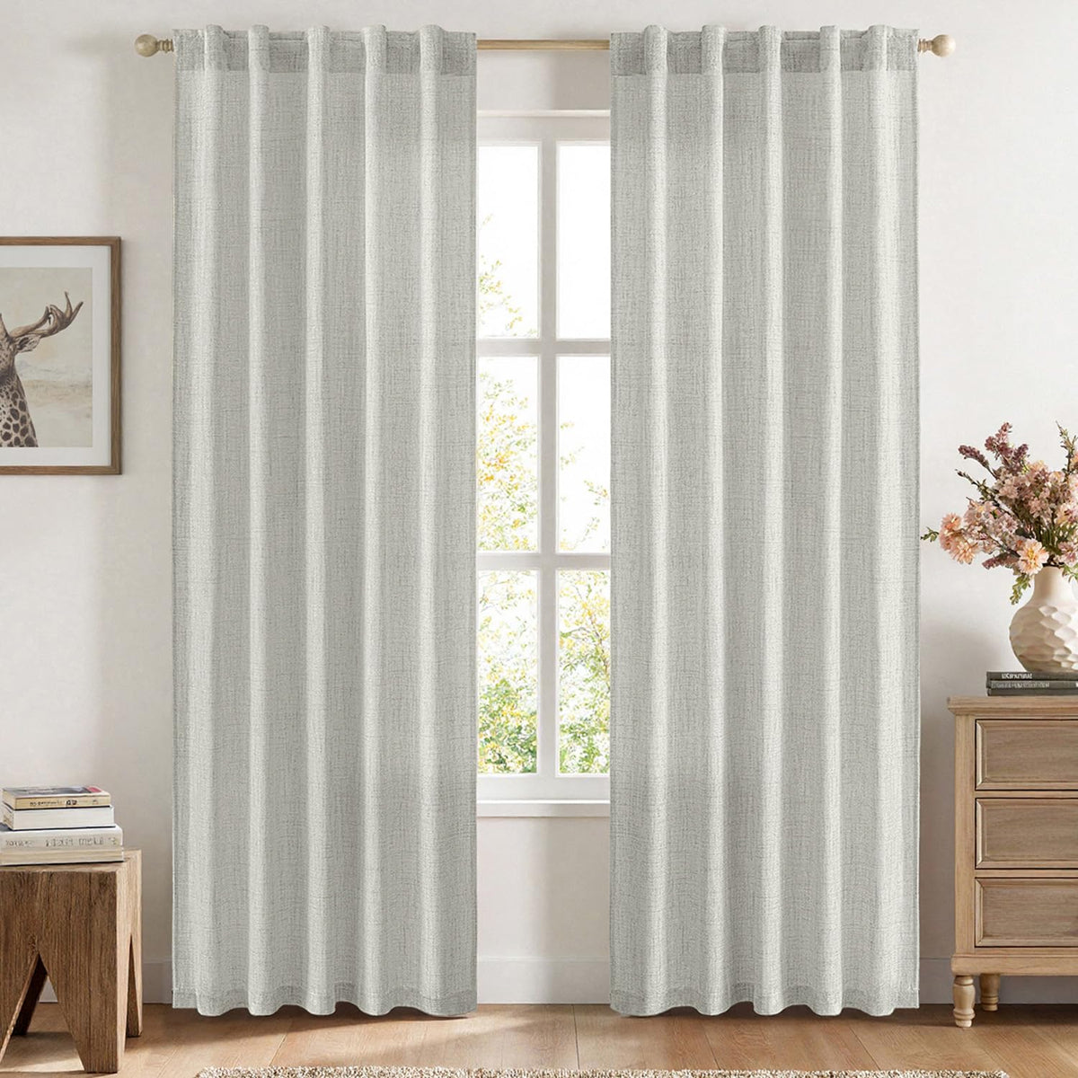 MIULEE Faux Linen Curtains 90 Inch Length 2 Panels Natural Semi Sheer Curtain with Back Tab Rod Pocket, Light Filtering Window Privacy Burlap Drapes for Living Room Bedroom 42W x 90L Linen