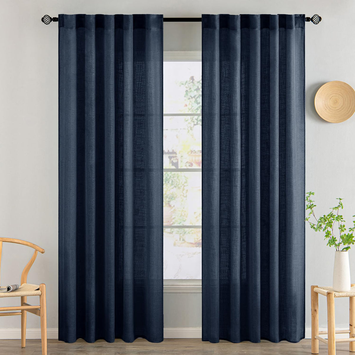 MIULEE Taupe Linen Curtains 52x84 Inch Length for Bedroom and Living Room