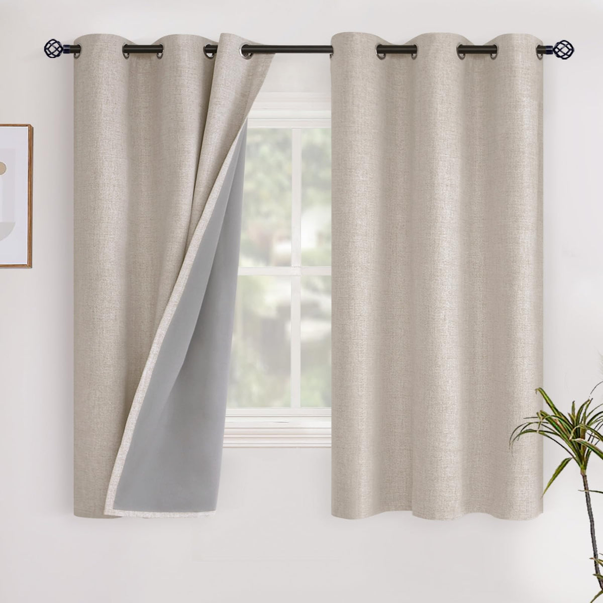 YoungsTex Linen Blackout Curtains 63 Inch Length Bedroom Beige Darkening