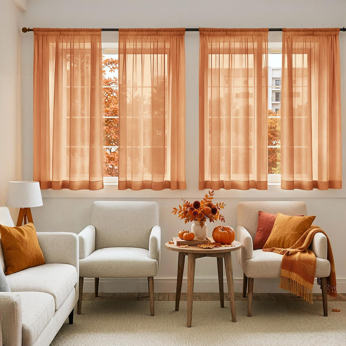 MIULEE Beige Sheer Curtains 84 Inches Long 4 Panels 42 x 84 Inches