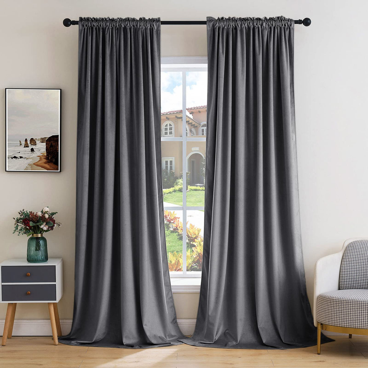 MIULEE Dusty Rose Pink Velvet Room Darkening Curtains for Bedroom W52 x L84