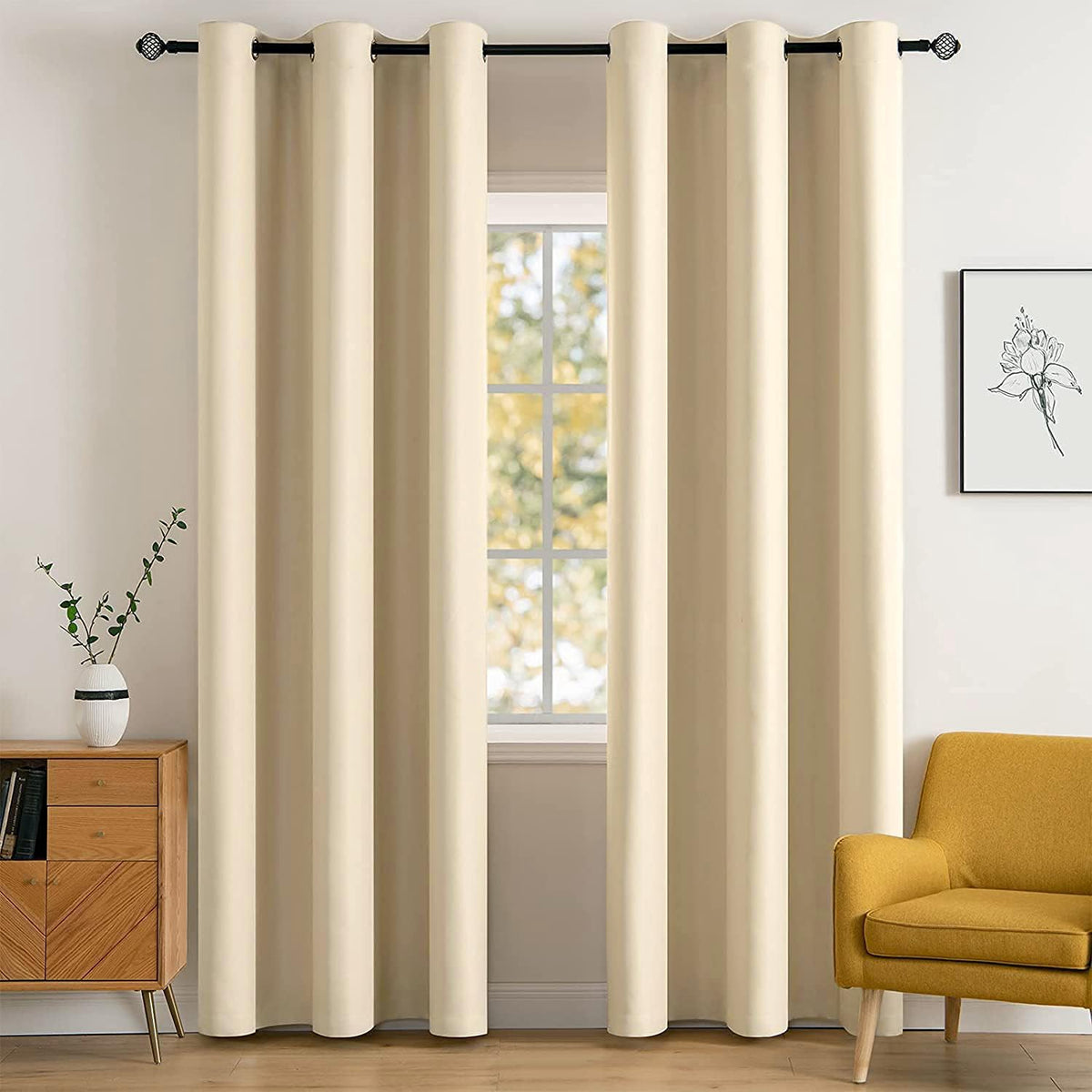 MIULEE Beige Blackout Bedroom Curtains Drapes 84 Inch Long 52"x84"