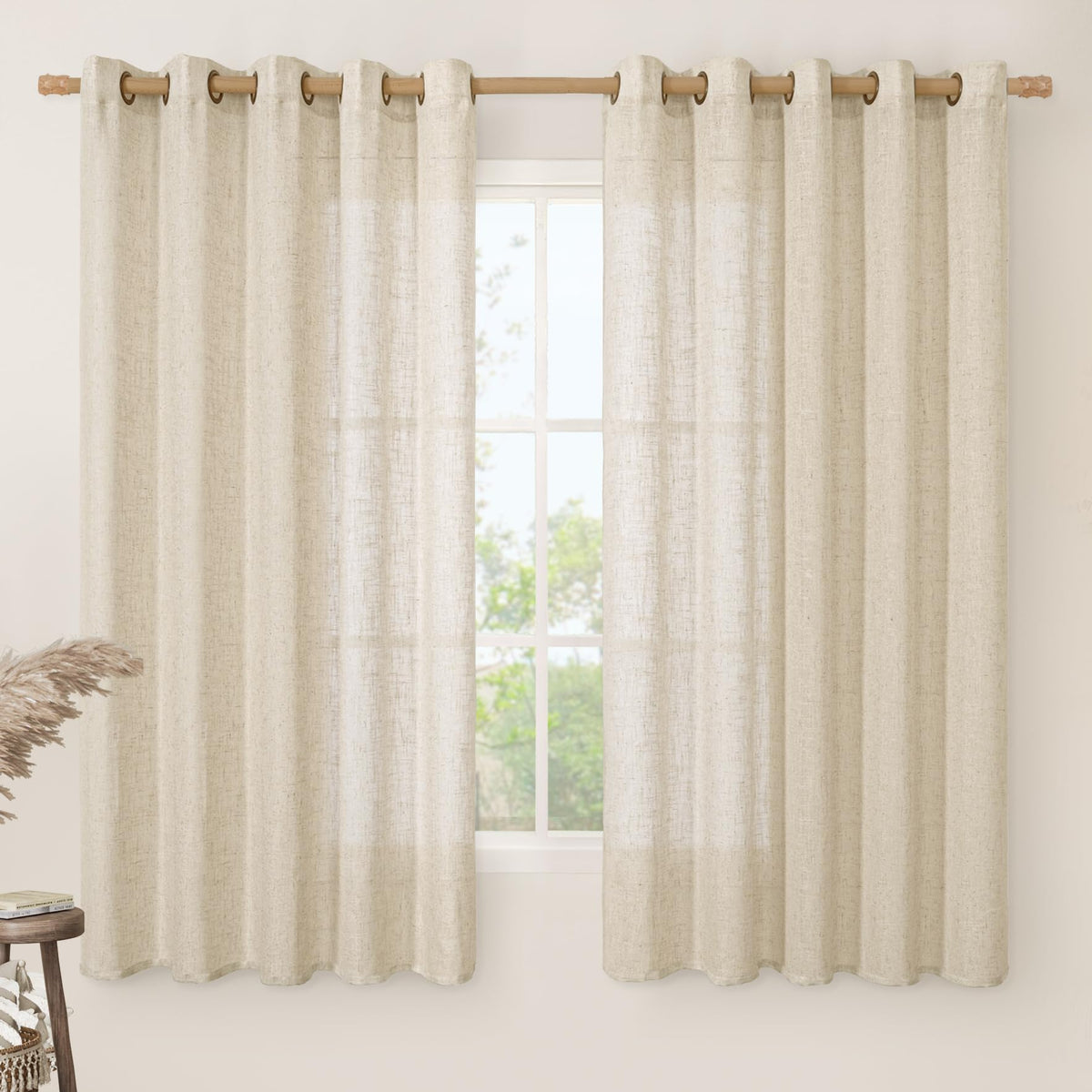 LAMIT Cream Ivory Linen Semi Sheer Curtains 84 inch Length for Bedroom