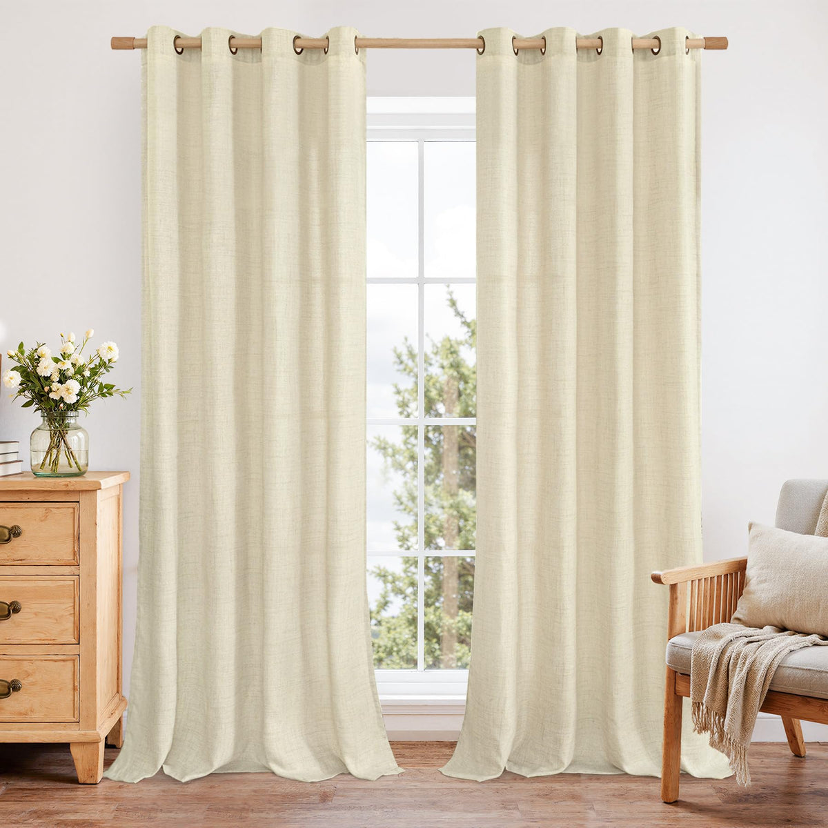 YoungsTex Linen Semi Sheer Curtains 63 Inch Length, Light Filtering Drapes