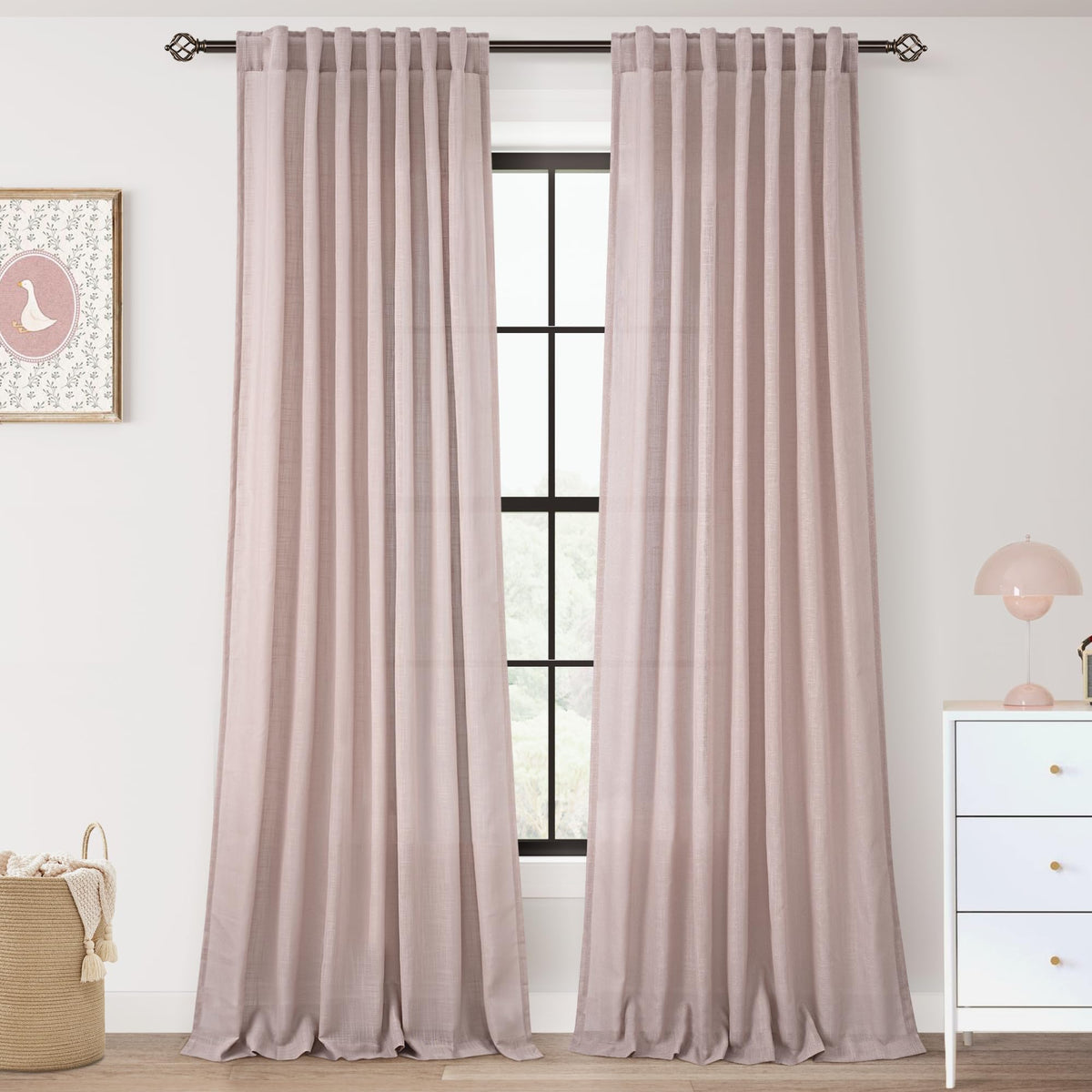 96 inch Long Linen Curtains 2 Panels for Living Room Back Tab Cream Ivory Light Filtering Semi Sheer Curtain 96 inches Long Boho Farmhouse Rustic Linen Drapes Floor to Ceiling Length 8 FT