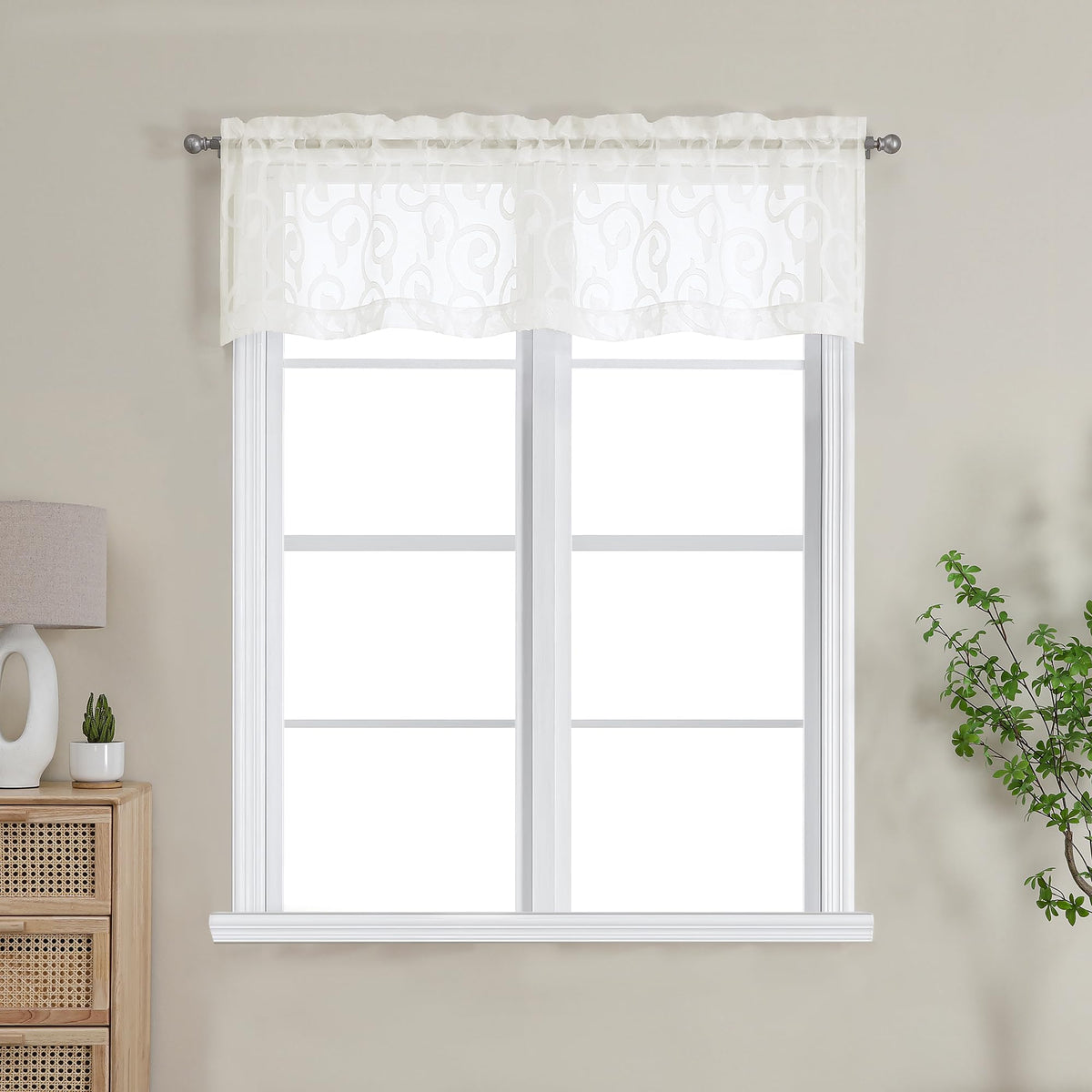 OWENIE Furman Ivory Sheer Curtains 84 inches Long for Bedroom Living Room 2 Panels Set, Jacquard Clip Light Filtering Semi Sheer Curtain Rod Pocket Window Drapes, 2 Pcs Each 40 W 84 L