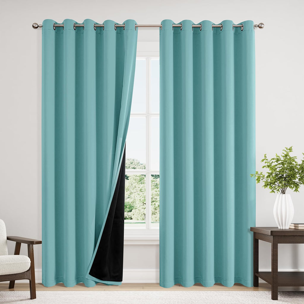 ChrisDowa 100% Blackout Curtains for Bedroom 63 Inch Long with Black Liner