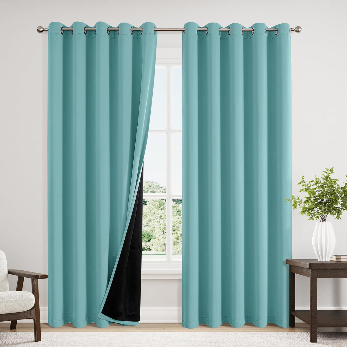 ChrisDowa 100% Blackout Curtains for Bedroom 63 Inch Long with Black Liner