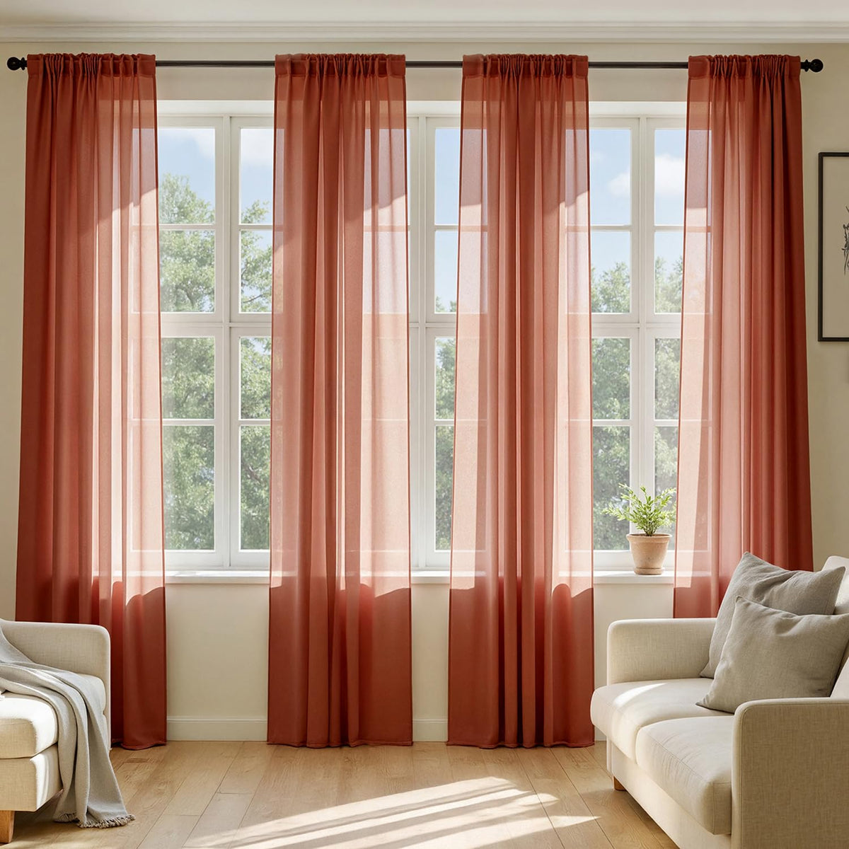 MIULEE Beige Sheer Curtains 84 Inches Long 4 Panels 42 x 84 Inches