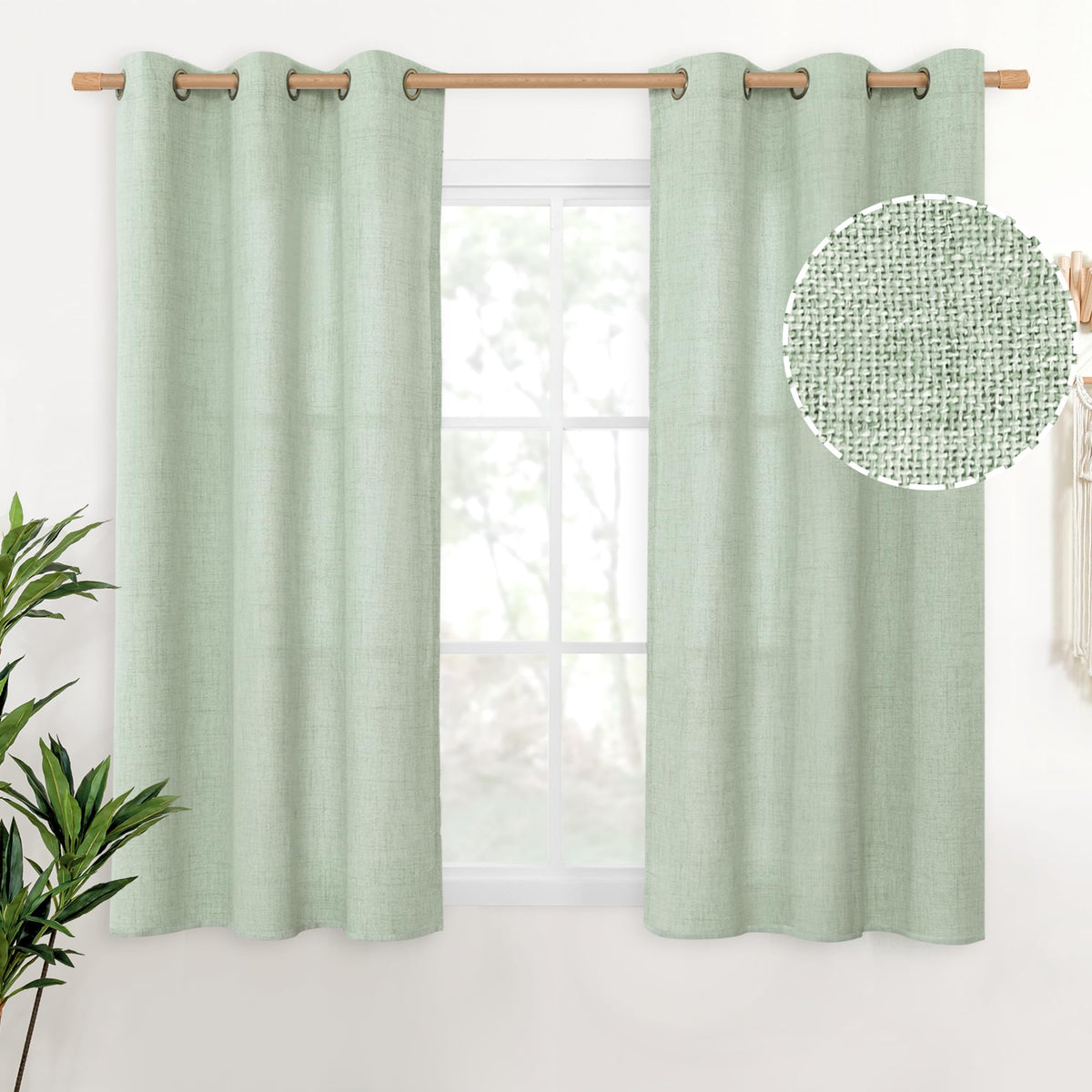 YoungsTex Linen Semi Sheer Curtains 63 Inch Length, Light Filtering Drapes