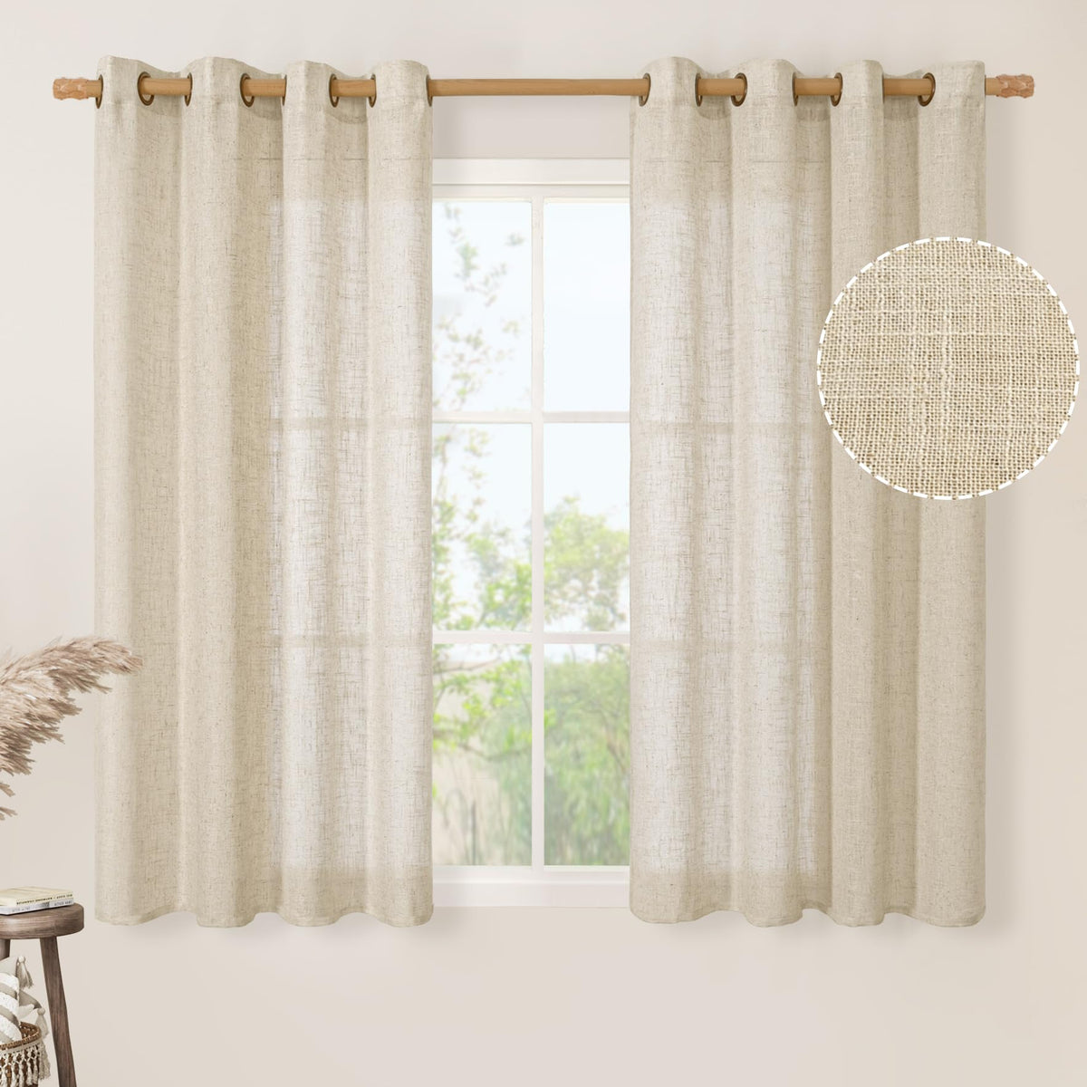LAMIT Cream Ivory Linen Semi Sheer Curtains 84 inch Length for Bedroom