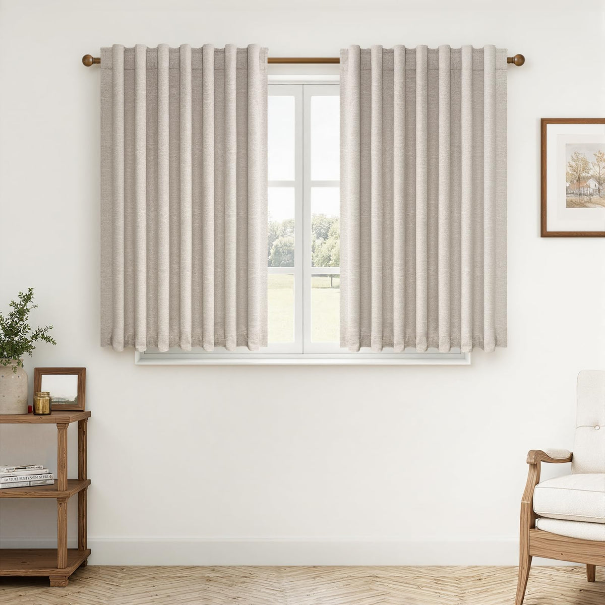 Topfinel Linen Blackout Curtains 96 Inch Long, Boho Farmhouse Ivory Birch Viral Drapes Pinch Pleated Curtains with Hooks for Living Room, Neutral 8 FT Back Tab Bedroom Curtains 52" X 96" 2 Panels