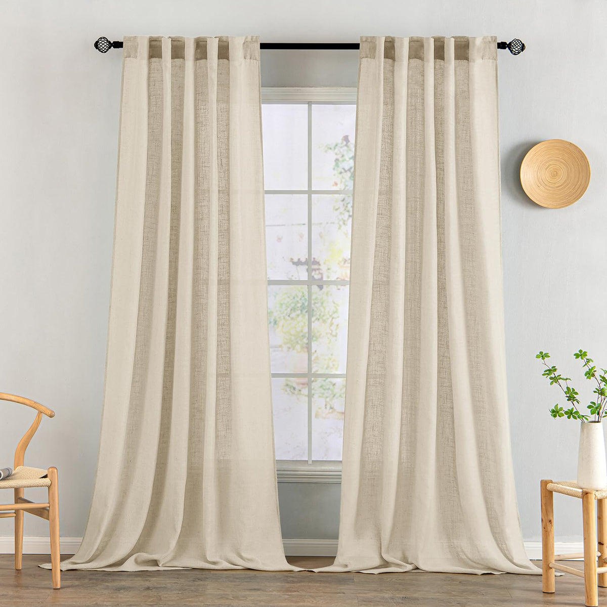 MIULEE Taupe Linen Curtains 52x84 Inch Length for Bedroom and Living Room