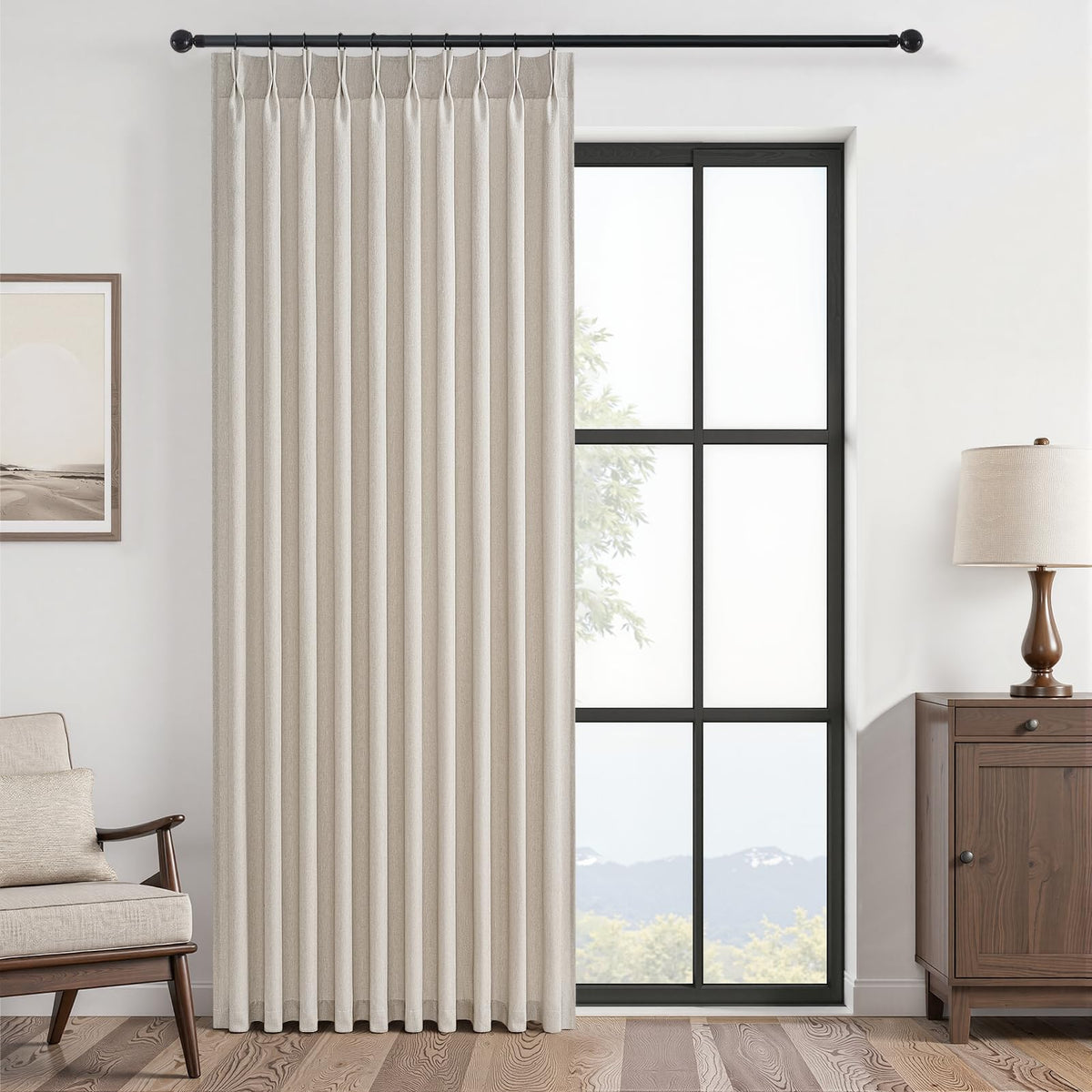 96 Inches Long Pinch Pleated Semi Sheer Curtains,Natural Linen Blended Light Filtering Window Curtains 96 Length for Living Room Bedroom Pinch Pleat Drapes with Hooks 2 Panels 72" Wx96 L