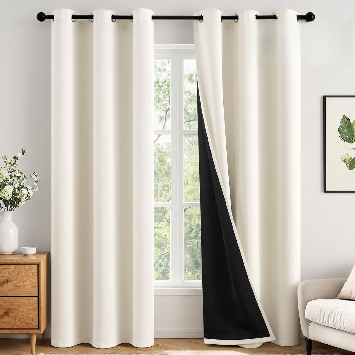 MIULEE Cream 100% Blackout Curtains for Bedroom 40x63 Inch Long