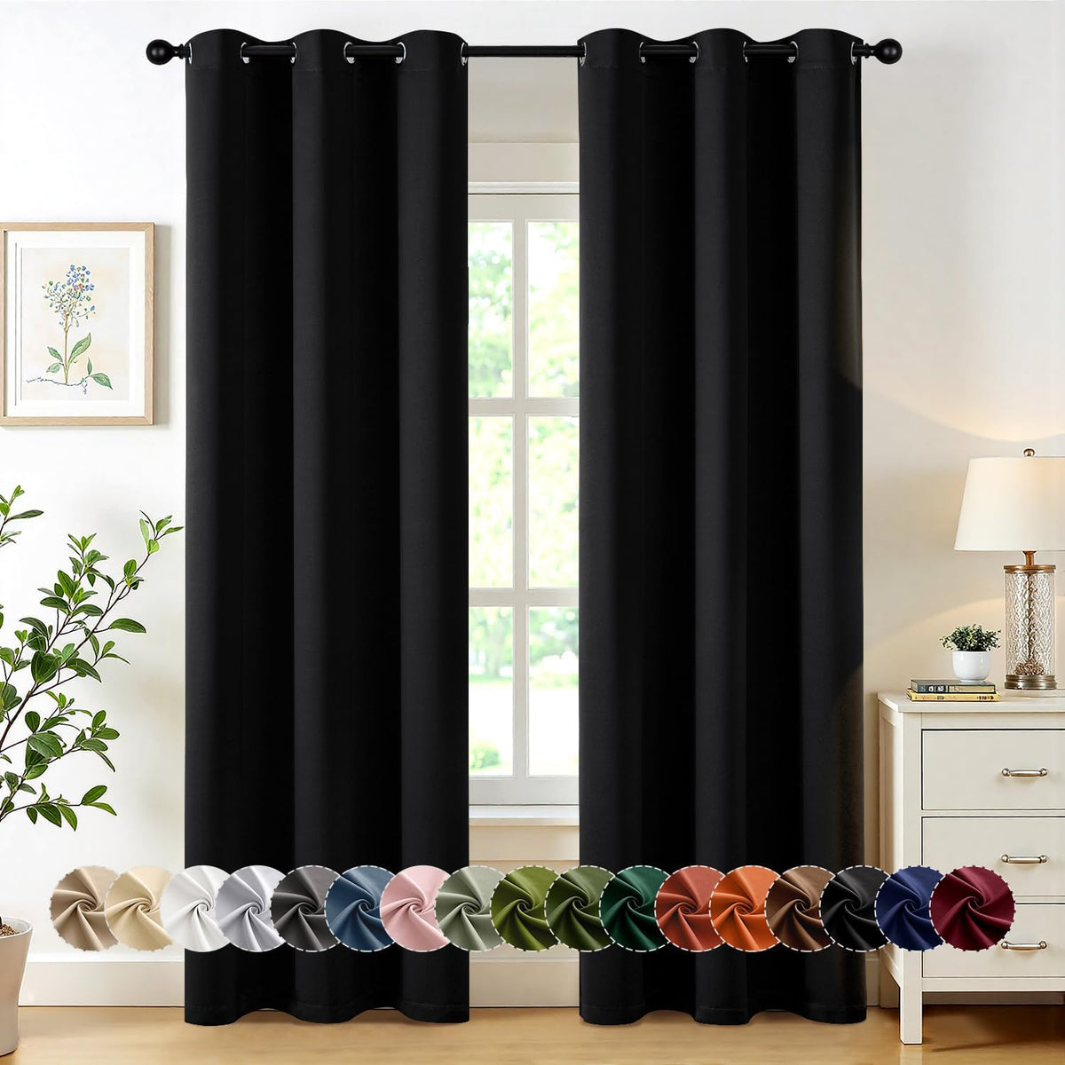 MIULEE Blackout Curtains for Bedroom 2 Panels 40 x 84 Inch Long Black