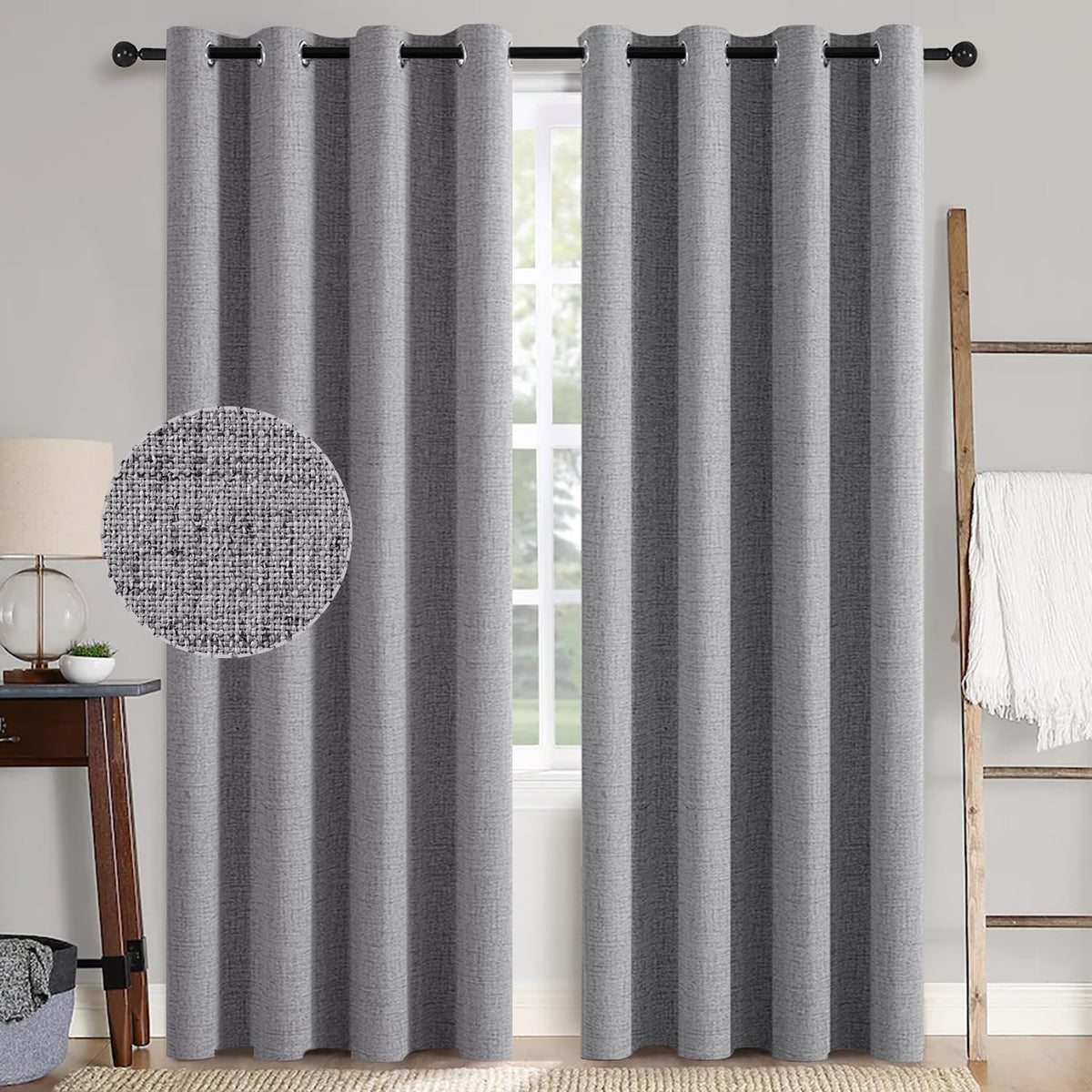 MIULEE 100% Blackout Linen Curtains for Bedroom 52x84 Inches Dusty Blue