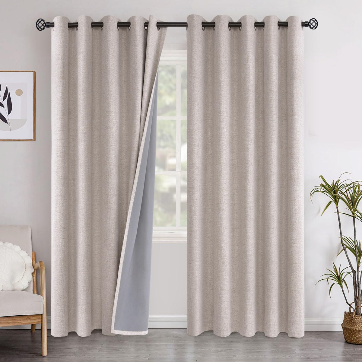 YoungsTex Linen Blackout Curtains 63 Inch Length Bedroom Beige Darkening