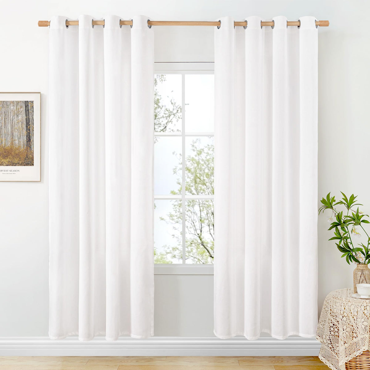 BGment Oatmeal Linen Curtains for Living Room 95 Inch Length 2 Panels Set, Privacy Drapes Light Filtering with Grommet for Farmhouse Bedroom No See Through, Each 52 Inch Wide
