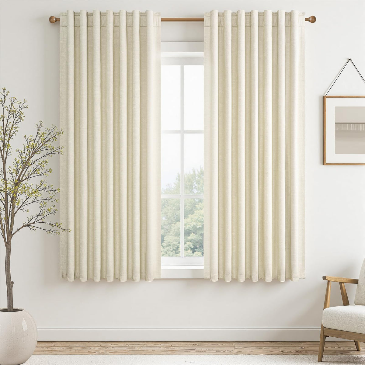 Topfinel Linen Blackout Curtains 96 Inch Long, Boho Farmhouse Ivory Birch Viral Drapes Pinch Pleated Curtains with Hooks for Living Room, Neutral 8 FT Back Tab Bedroom Curtains 52" X 96" 2 Panels