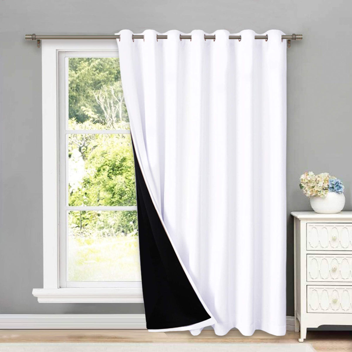 NICETOWN 100% Blackout Curtain 54 inches Long, Double-Deck Completely Blackout Window Treatment Thermal Insulated Lined Drape for Small Window (White, 1 PC, 52 inches Width Each Panel)