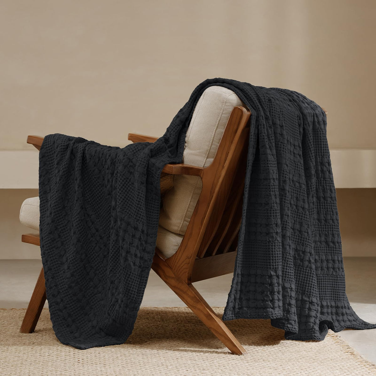 PHF Lightweight 100% Cotton Waffle Throw Blanket for Couch, Light Taupe
