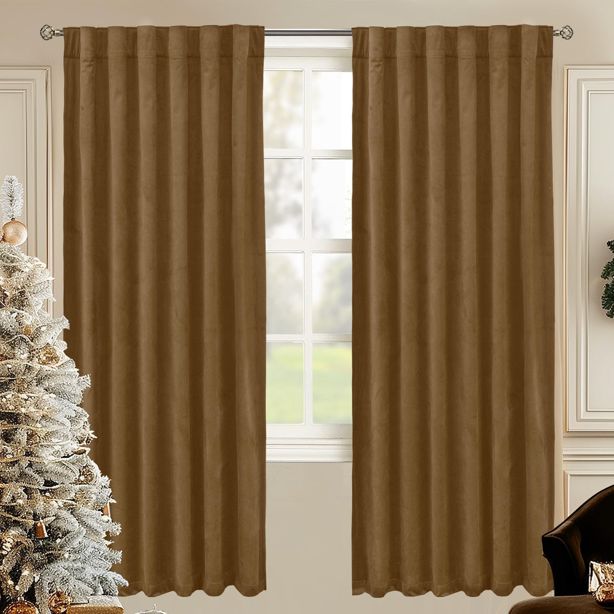 BGment Christmas Red Velvet Curtains 96 Inches for Living Room, Thermal Room Darkening Curtains Sound Reduce Drapes with Back Tab and Rod Pocket for French Door, 2 Panels, 52 x 96 Inch