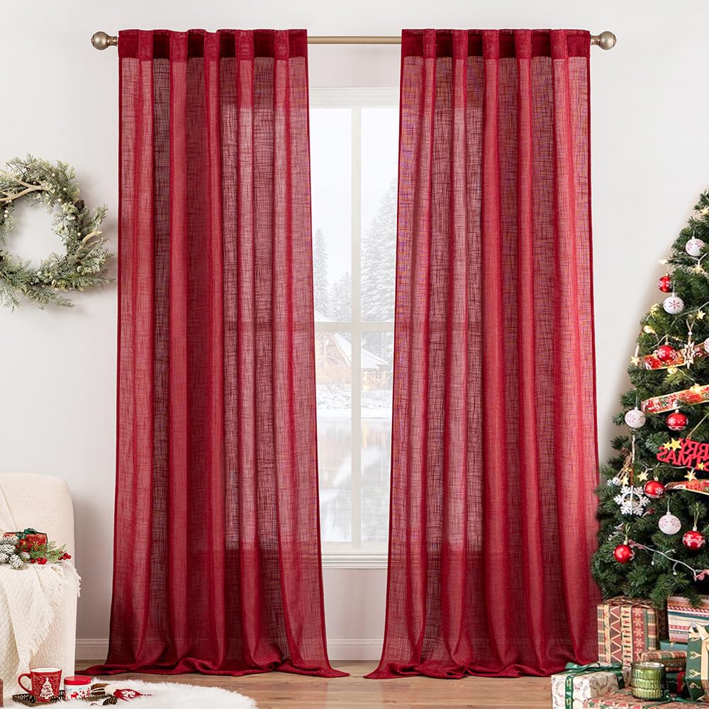 MIULEE Natural White Linen Curtains 52x90 Inch Long 2 Panels for Bedroom