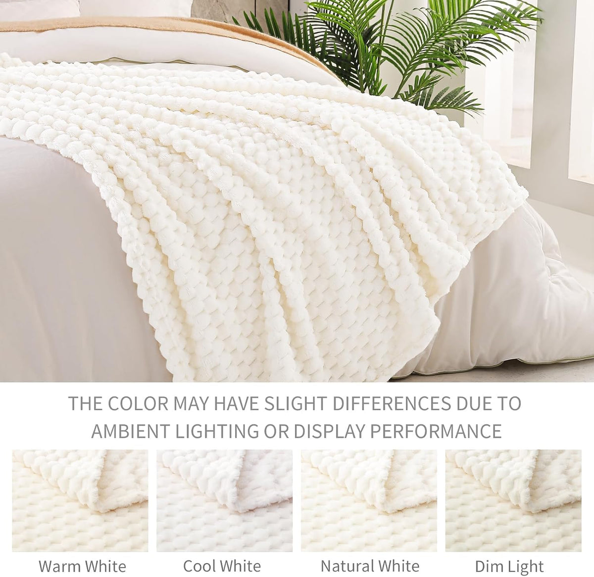 Exclusivo Mezcla Large 3D Fleece Throw Blanket for Couch, Ivory