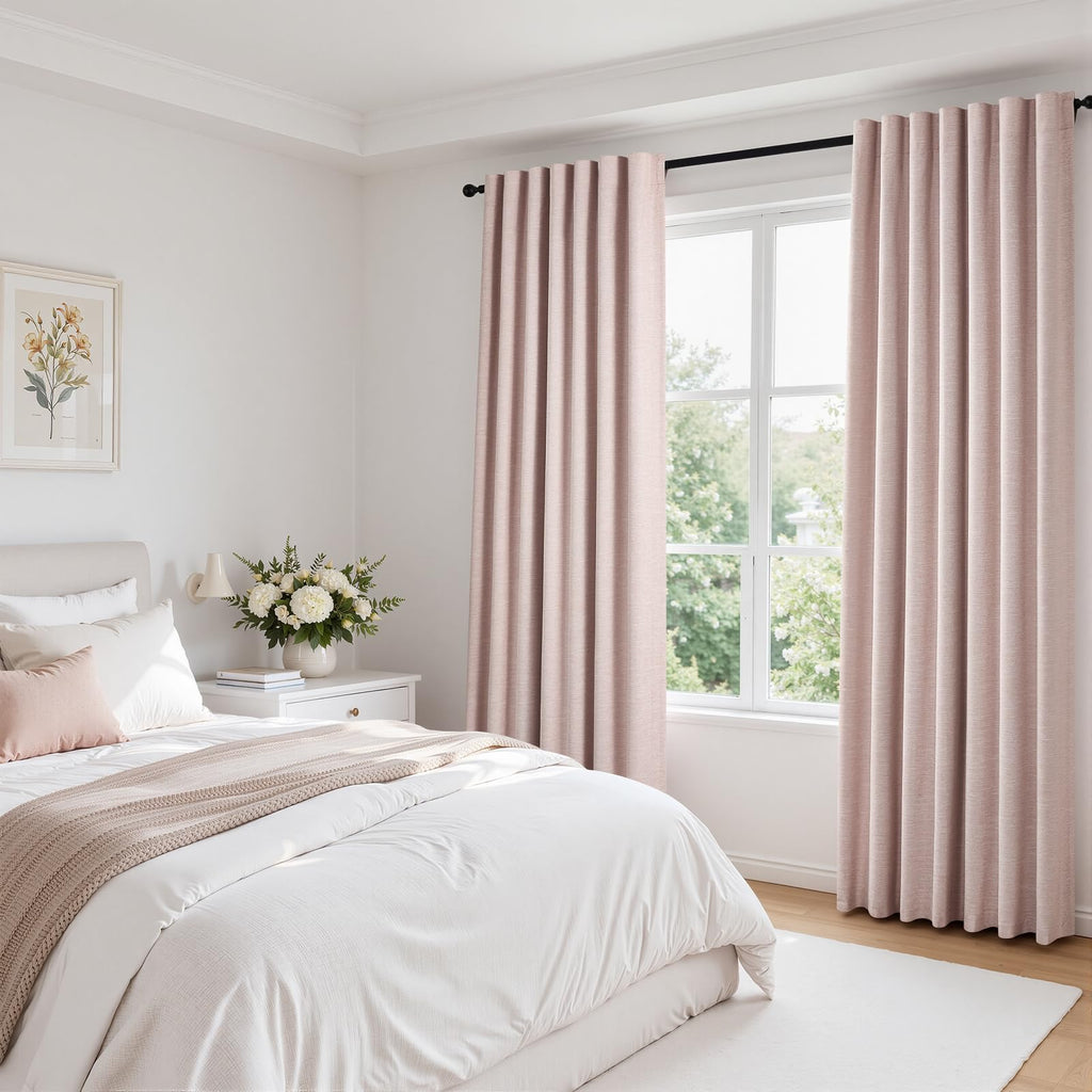 Topfinel Linen Blackout Curtains 96 Inch Long, Boho Farmhouse Ivory Birch Viral Drapes Pinch Pleated Curtains with Hooks for Living Room, Neutral 8 FT Back Tab Bedroom Curtains 52" X 96" 2 Panels