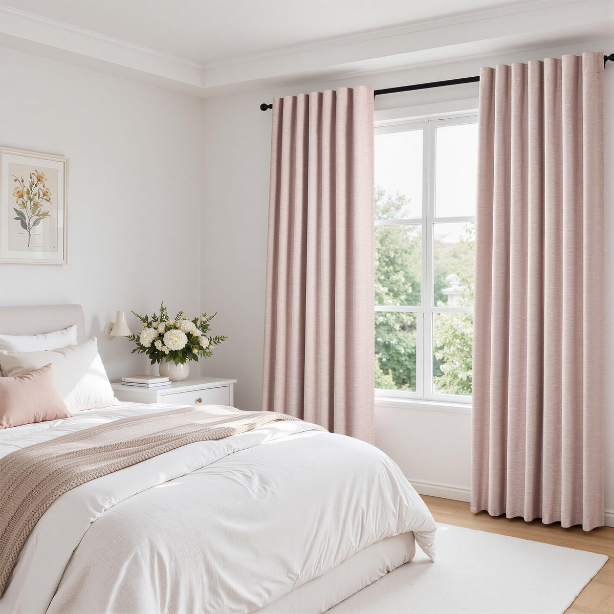 Topfinel Linen Blackout Curtains 96 Inch Long, Boho Farmhouse Ivory Birch Viral Drapes Pinch Pleated Curtains with Hooks for Living Room, Neutral 8 FT Back Tab Bedroom Curtains 52" X 96" 2 Panels