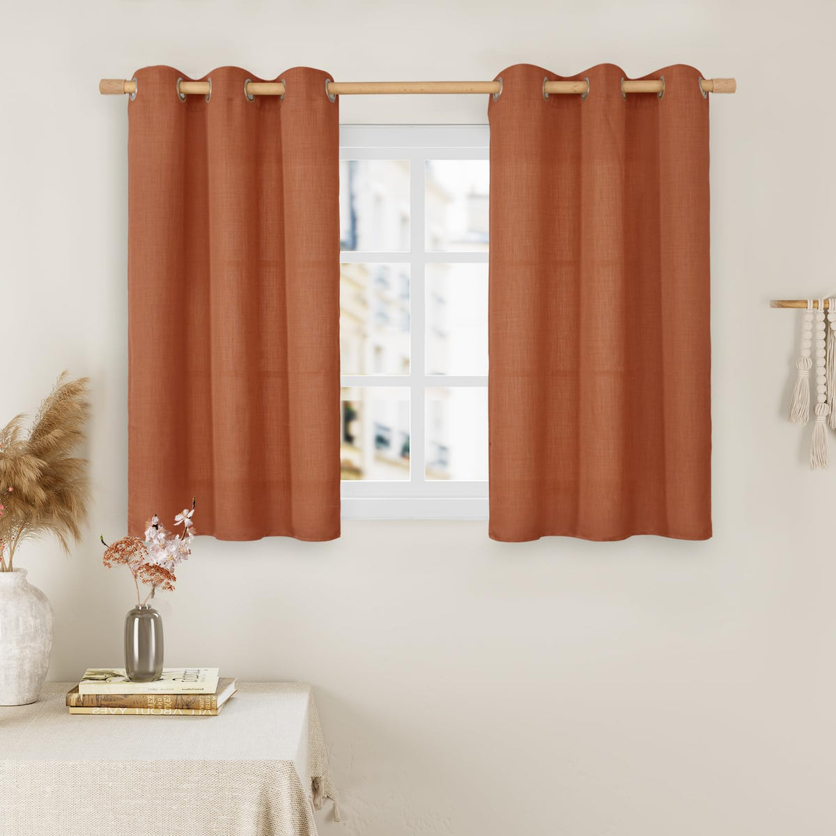 LAMIT Cream Ivory Linen Semi Sheer Curtains 84 inch Length for Bedroom