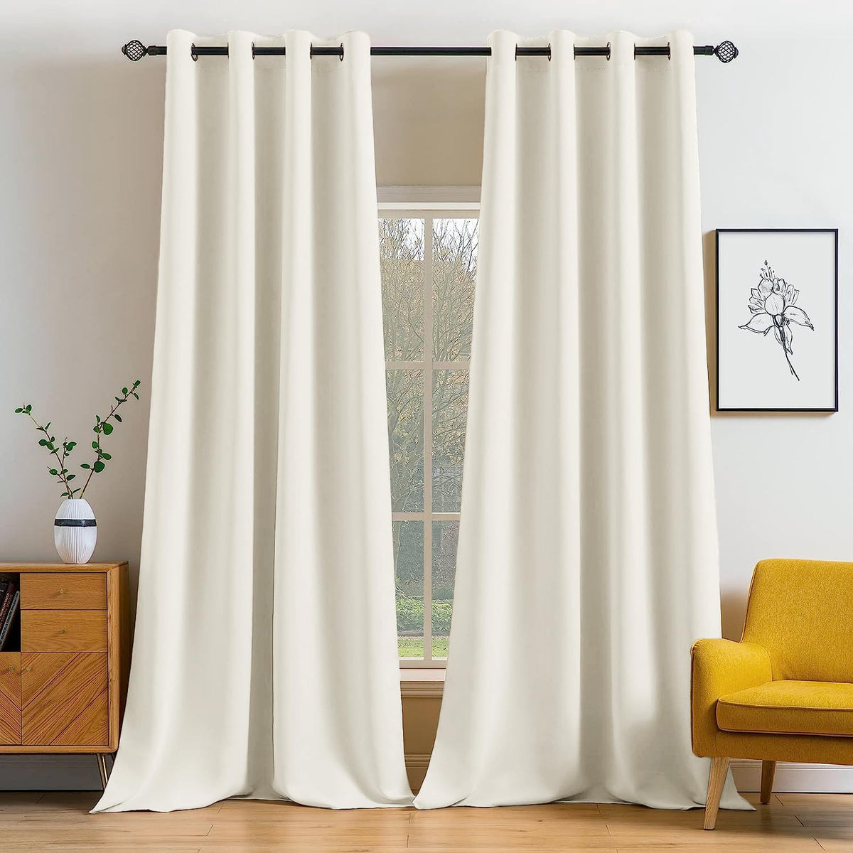 MIULEE Beige Blackout Bedroom Curtains Drapes 84 Inch Long 52"x84"