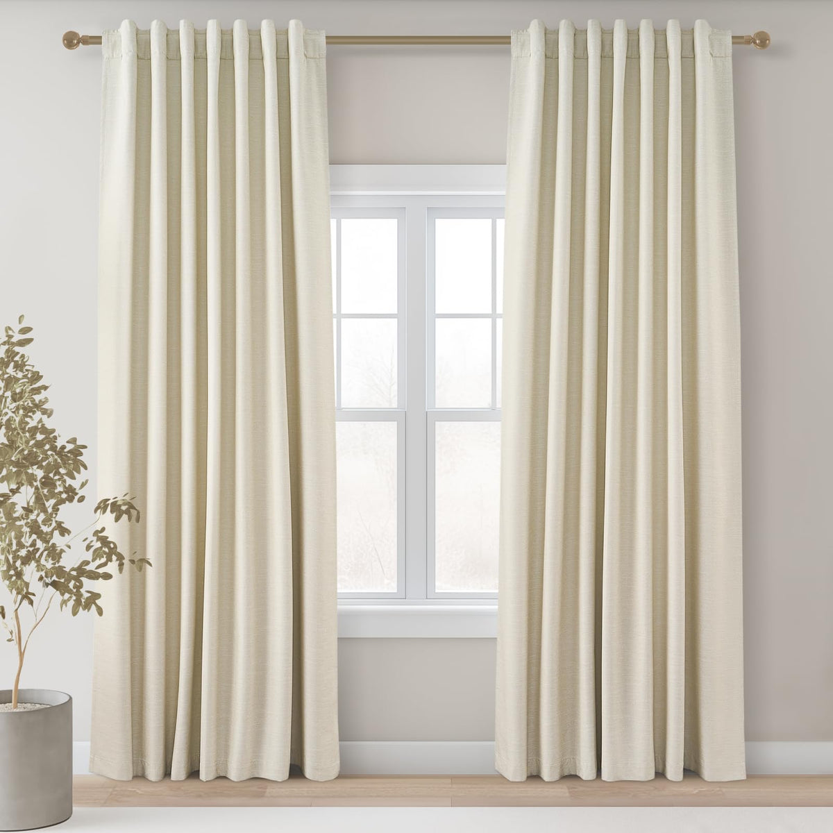 Topfinel Linen Blackout Curtains 96 Inch Long, Boho Farmhouse Ivory Birch Viral Drapes Pinch Pleated Curtains with Hooks for Living Room, Neutral 8 FT Back Tab Bedroom Curtains 52" X 96" 2 Panels
