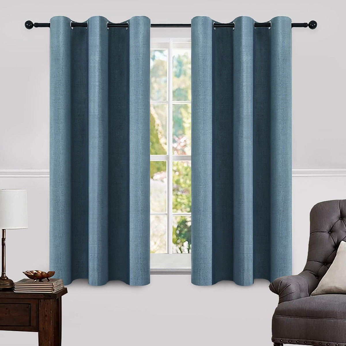 MIULEE 100% Blackout Linen Curtains for Bedroom 52x84 Inches Dusty Blue
