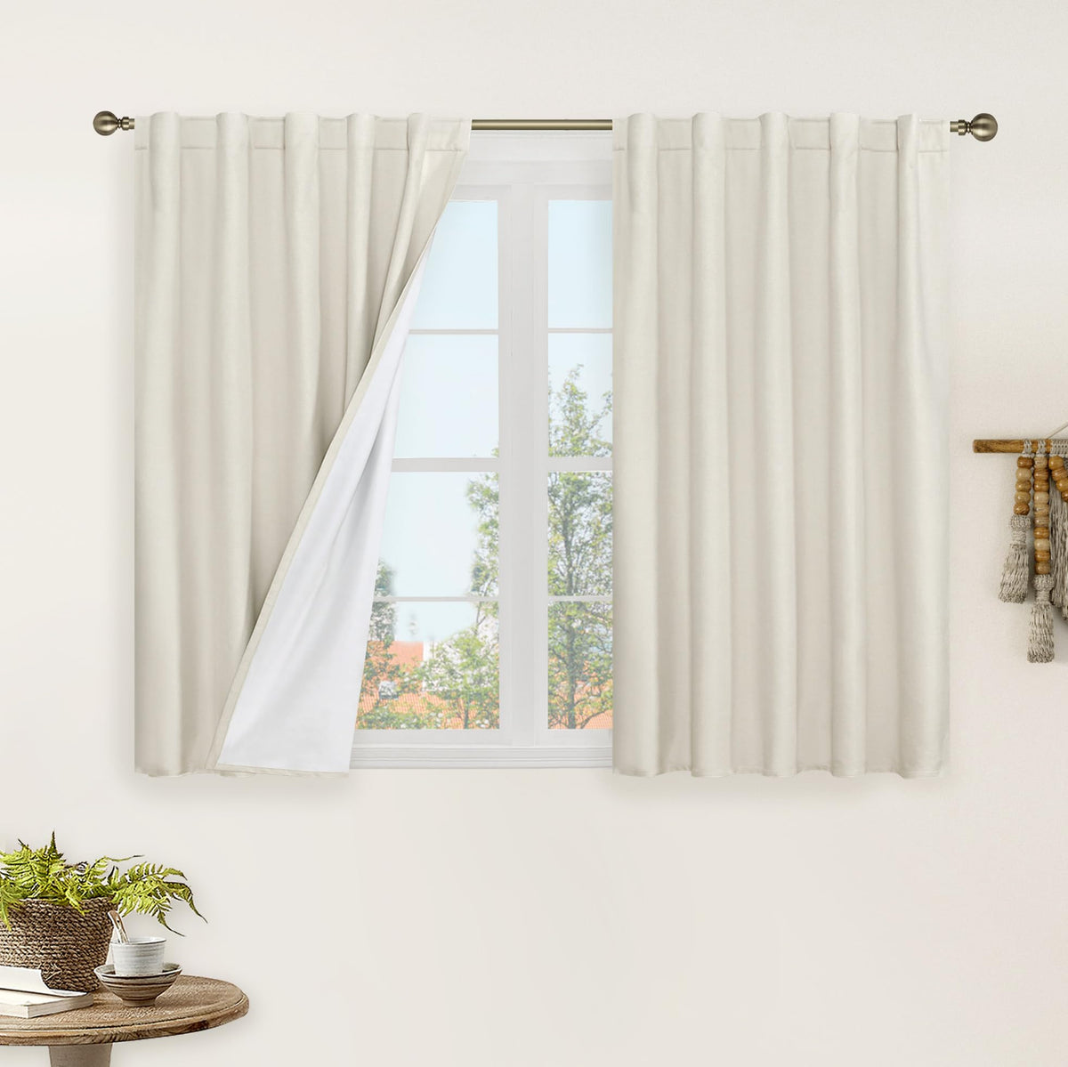 LAMIT 100% Blackout Short Linen Curtains for Cafe 40 Inch Length, Ivory