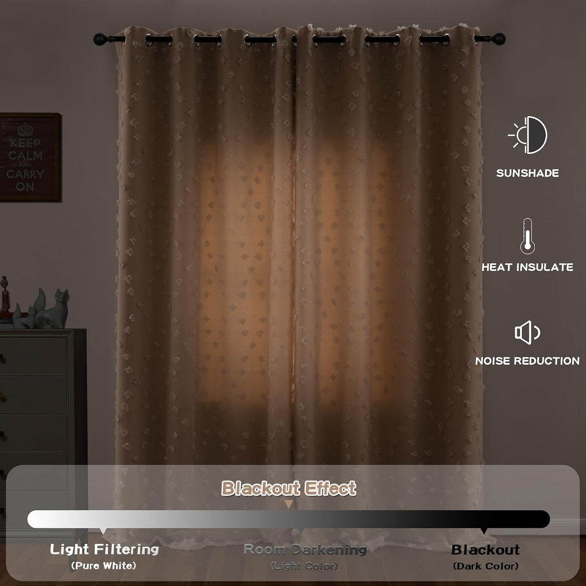 MYSKY HOME Beige Boho Curtains for Living Room 84 Inches Long Blackout Bohemian Curtains 2 Panels Beige Pom Pom Sheer Thermal Insulated Rustic Grommet Privacy Room Darkening Window Drapes 52" x 84"