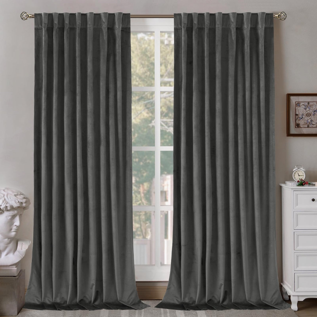 BGment Christmas Red Velvet Curtains 96 Inches for Living Room, Thermal Room Darkening Curtains Sound Reduce Drapes with Back Tab and Rod Pocket for French Door, 2 Panels, 52 x 96 Inch