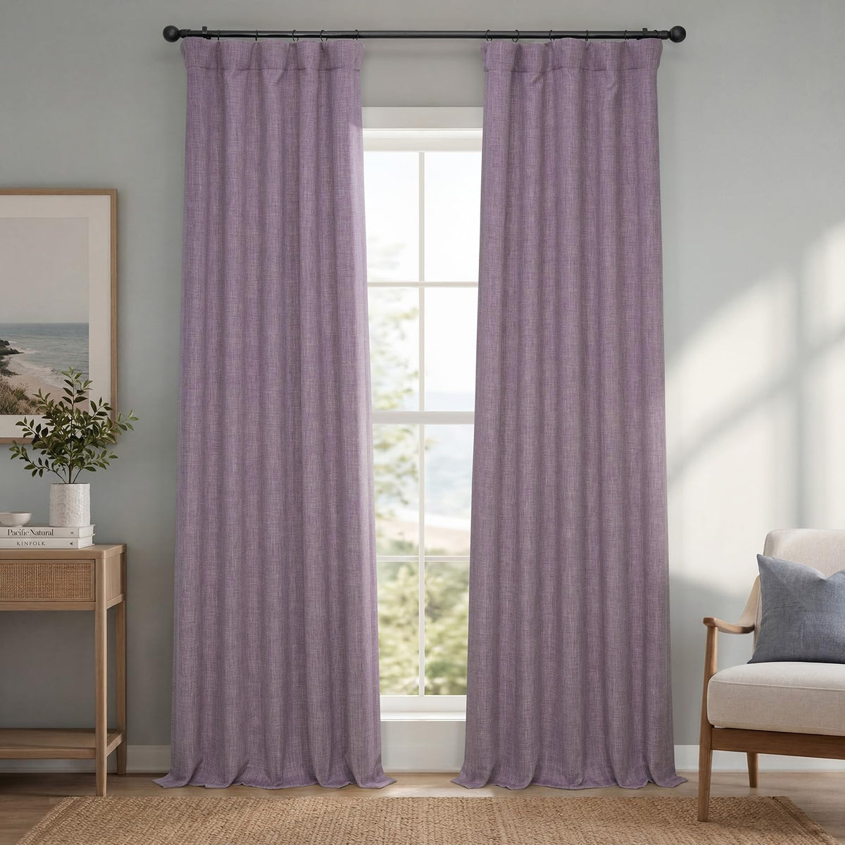 Faux Linen Curtains for Living Room (1 Panel) - 50W X 96L, Birch Taupe