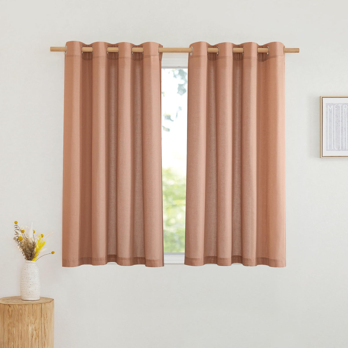 NICETOWN Natural Linen Curtains 84 inch Long 2 Panels Set, Grommet Top Thick Linen Burlap Semi Sheer Vertical Drapes Privacy Assured with Light Filtering for Bedroom/Living Room, W55 x L84
