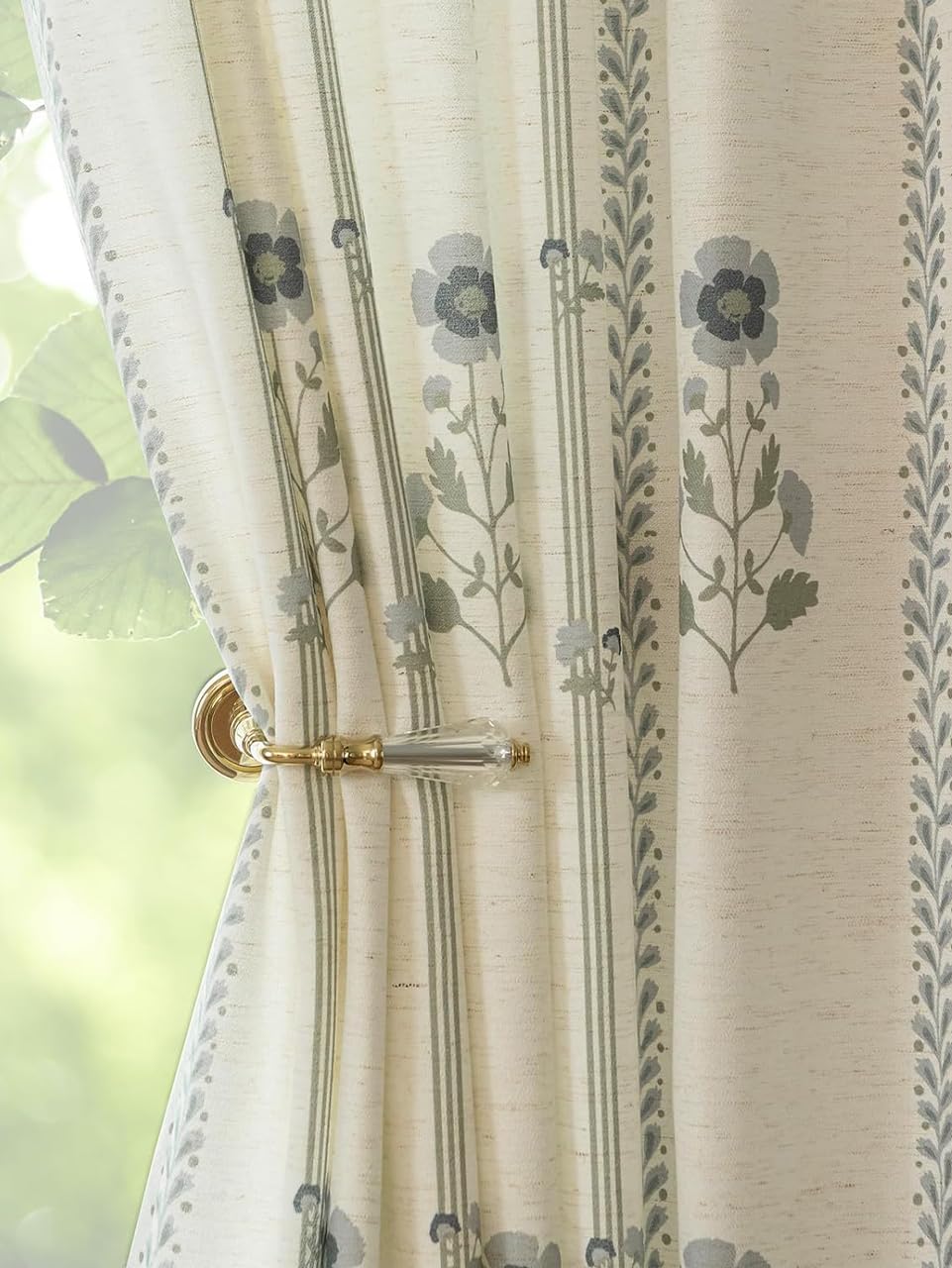 Pinch Pleated Curtains for Living Room Bedroom Dining Room - 84 Inches Light Filtering Floral Curtains Luxury Linen Drapes Farmhouse Window Curtains with Hooks - 2 Panels Set, 40" W x 84" L