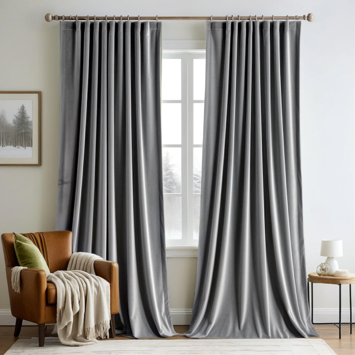 MIULEE Sage Green Velvet Pinch Pleat Blackout Curtains W52 X L108 Inches