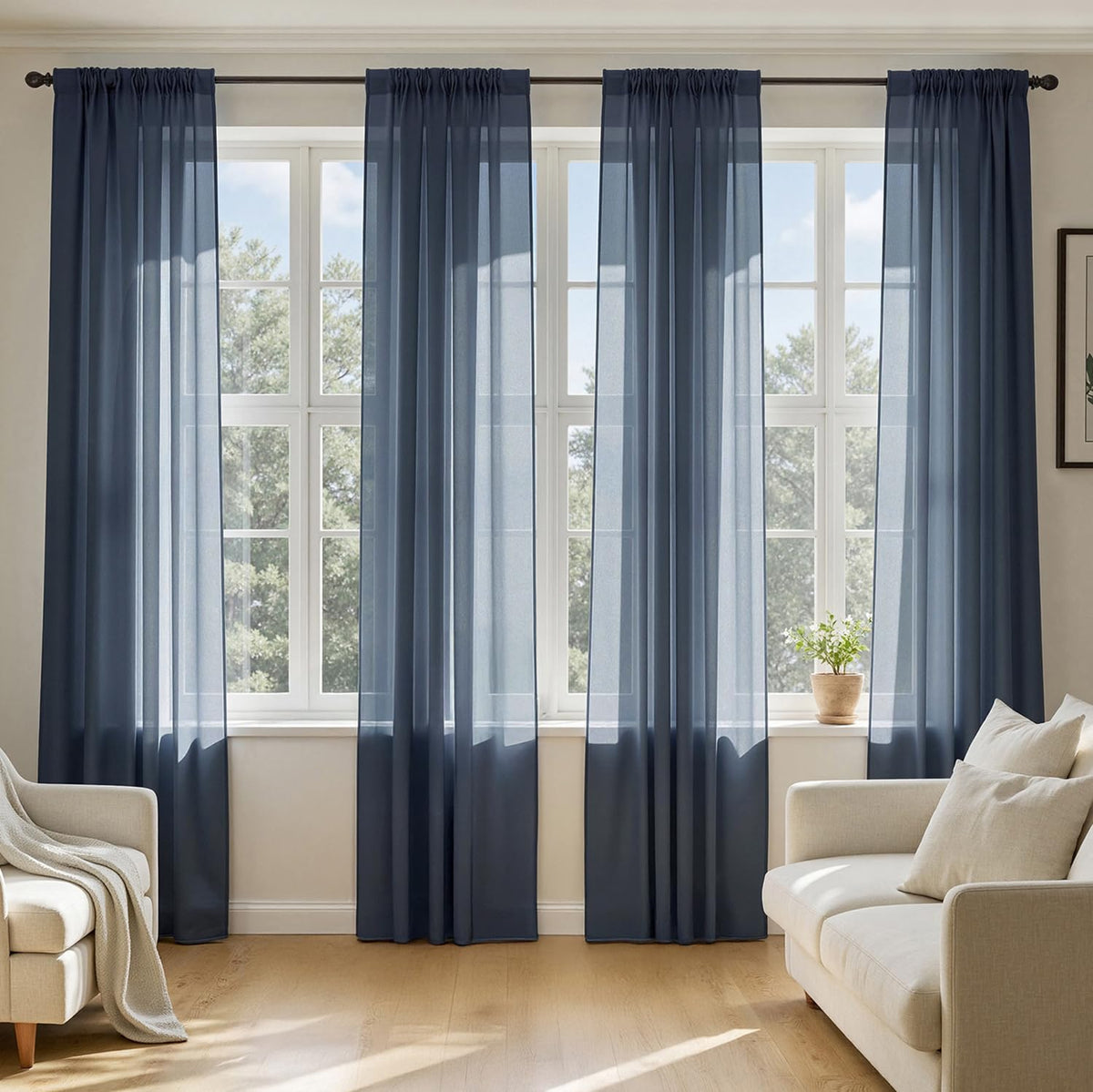 MIULEE Beige Sheer Curtains 84 Inches Long 4 Panels 42 x 84 Inches
