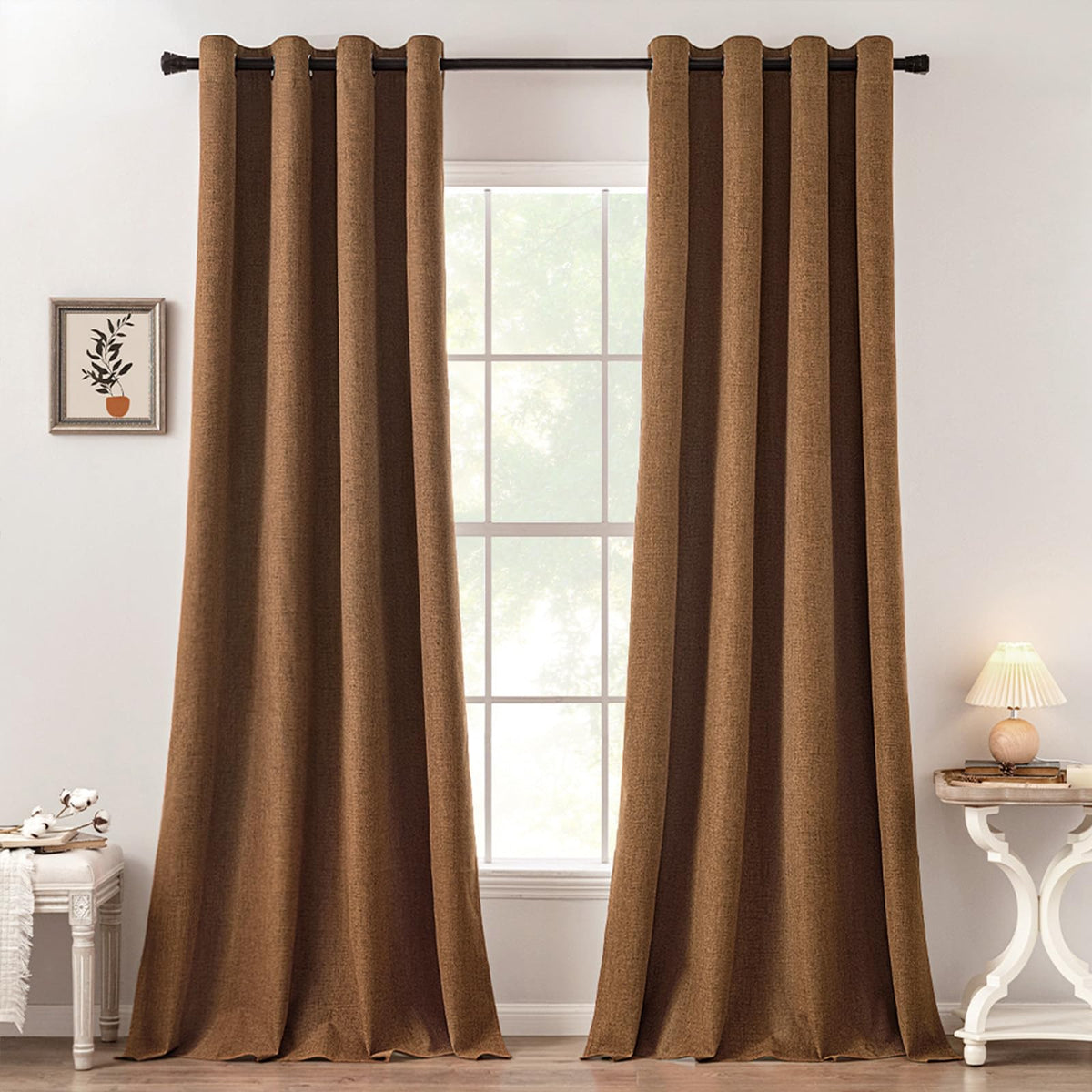 MIULEE 100% Blackout Linen Curtains for Bedroom 52x84 Inches Dusty Blue
